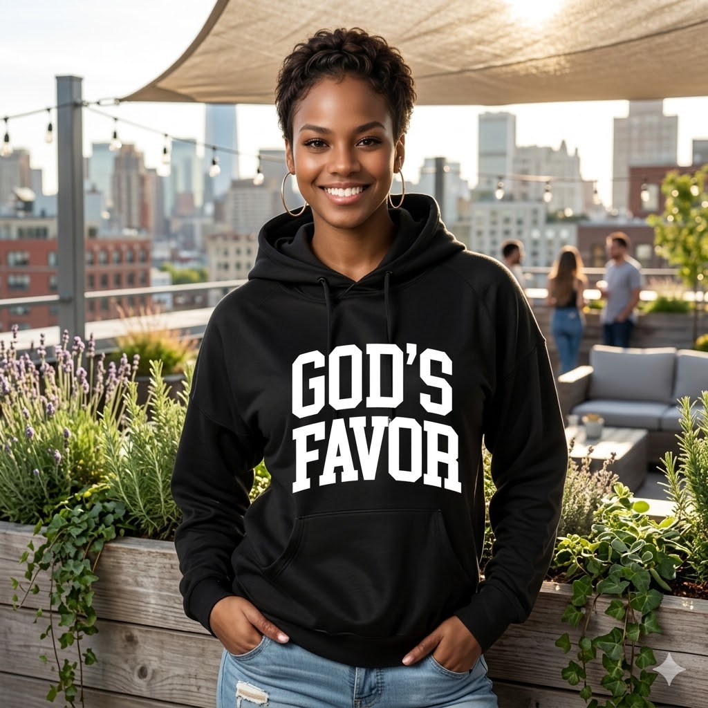 God’s Favor Hoodies Black | White Lettering