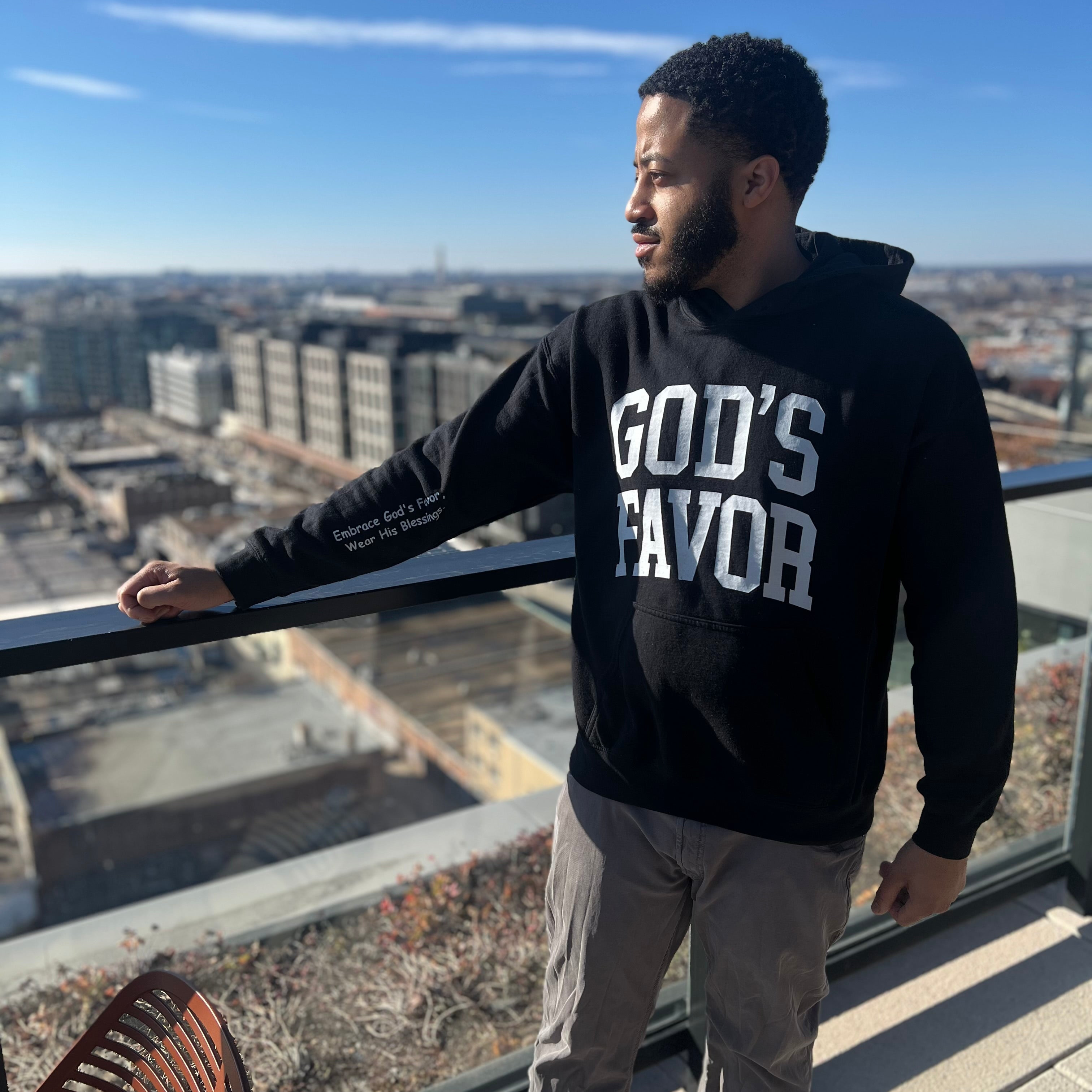 God’s Favor Hoodies Black | White Lettering