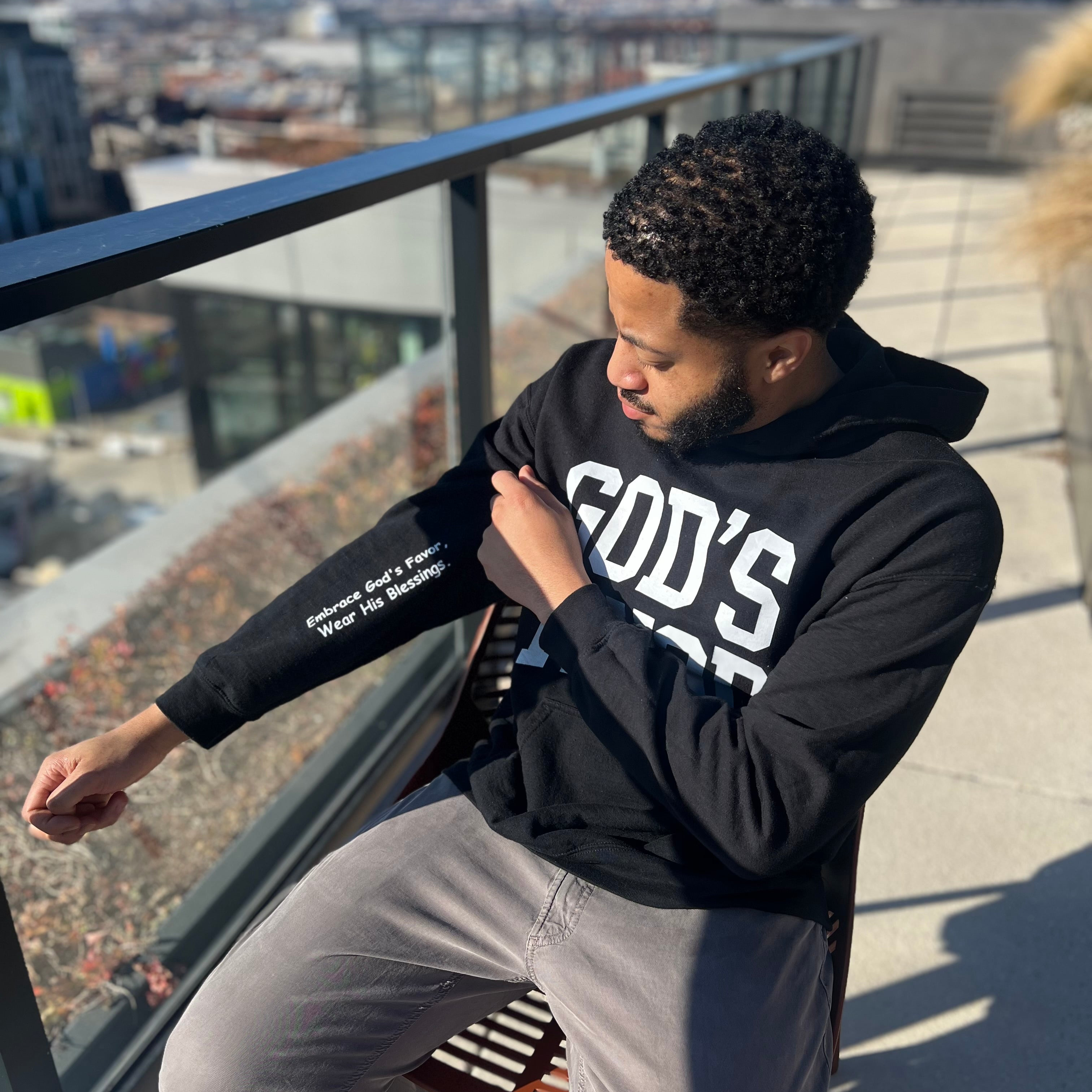 God’s Favor Hoodies Black | White Lettering