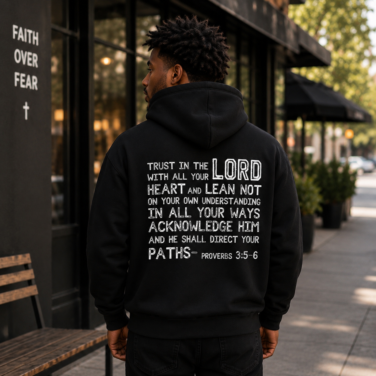 Proverbs 3:5–6 Premium Faith Hoodie – Black Edition
