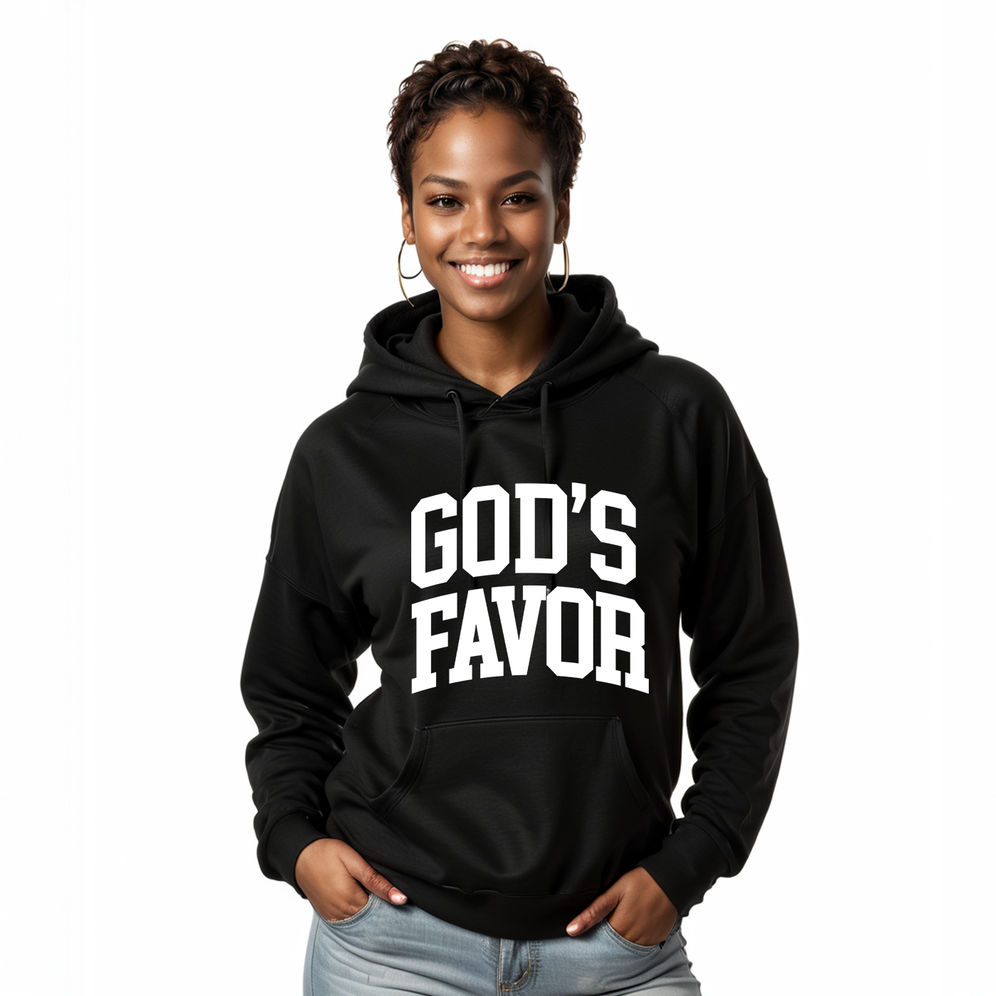 God’s Favor Hoodies Black | White Lettering