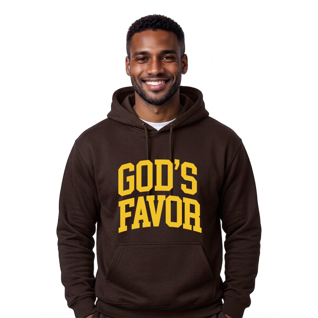 God’s Favor Hoodies Chocolate | Gold lettering