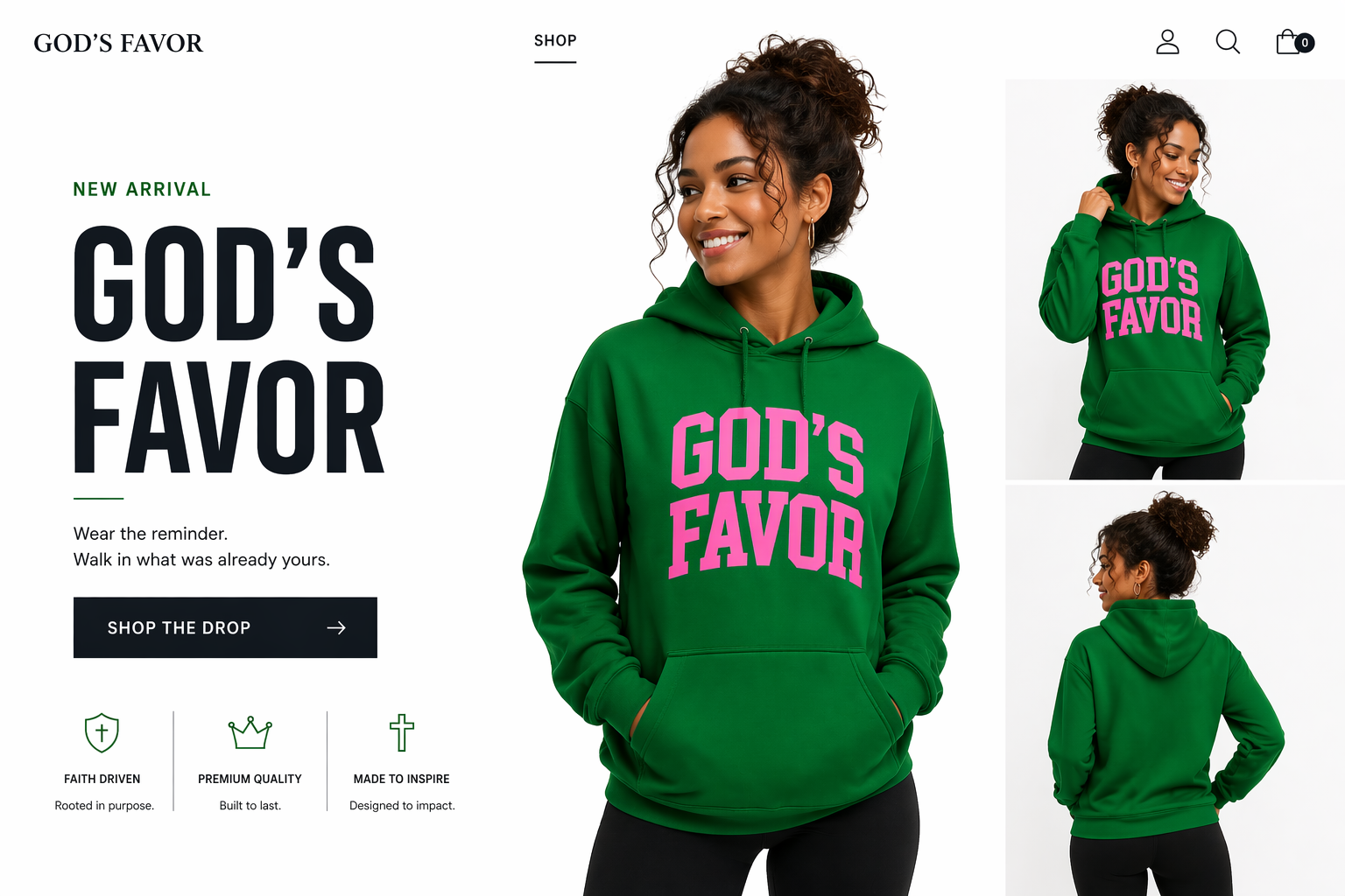 God’s Favor Hoodie Green | Pink Lettering