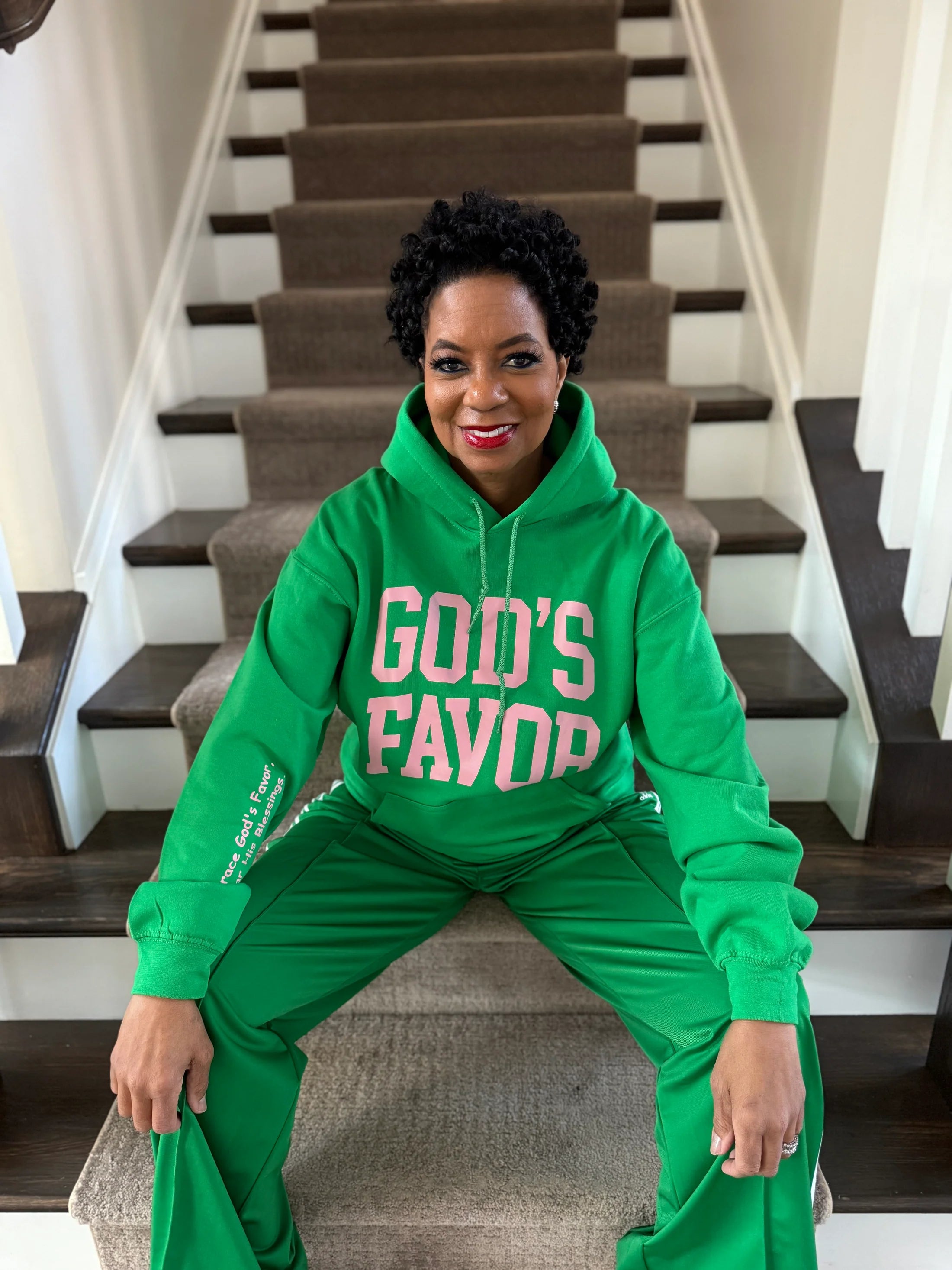 God’s Favor Hoodie Green | Pink Lettering