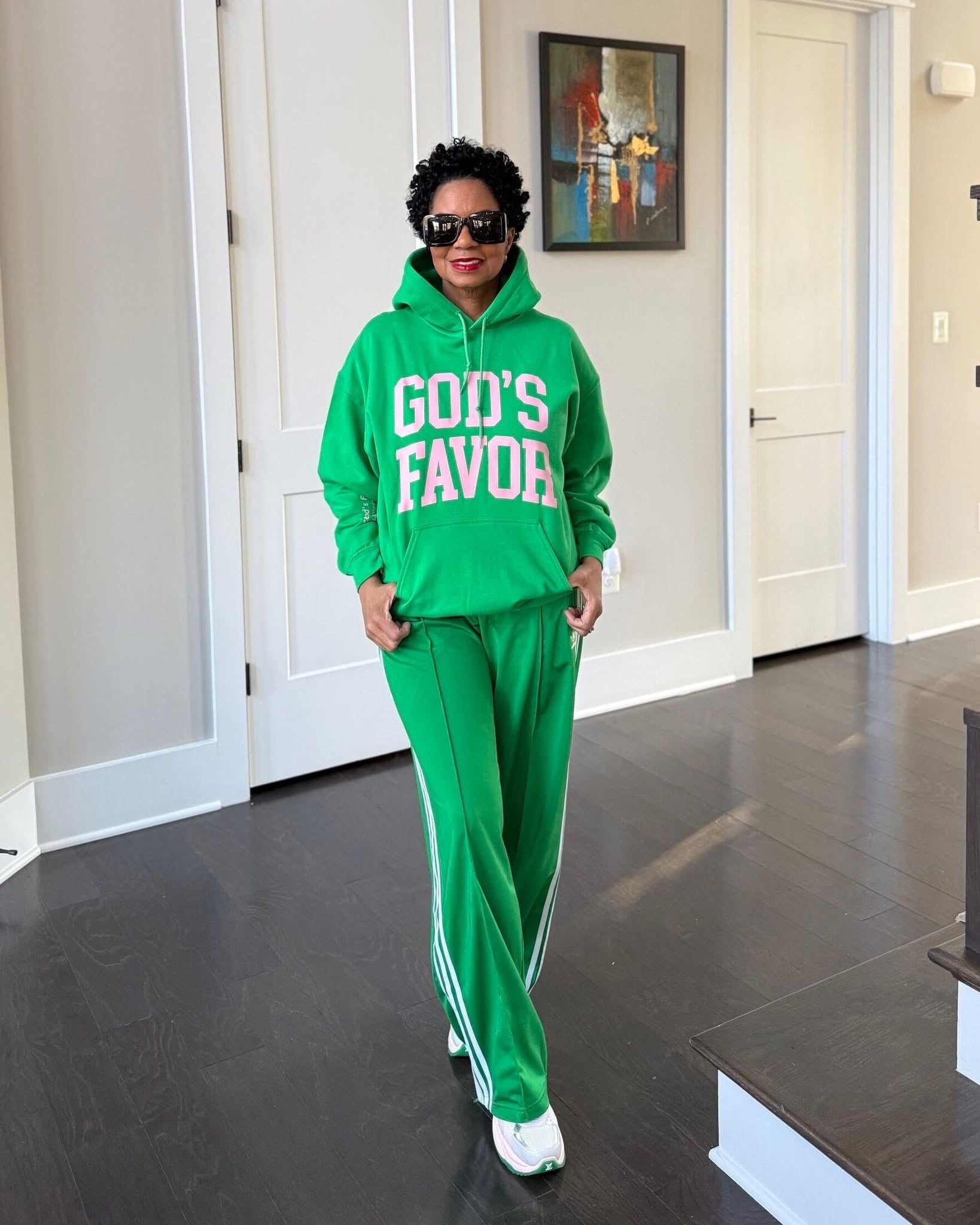 God’s Favor Hoodie Green | Pink Lettering