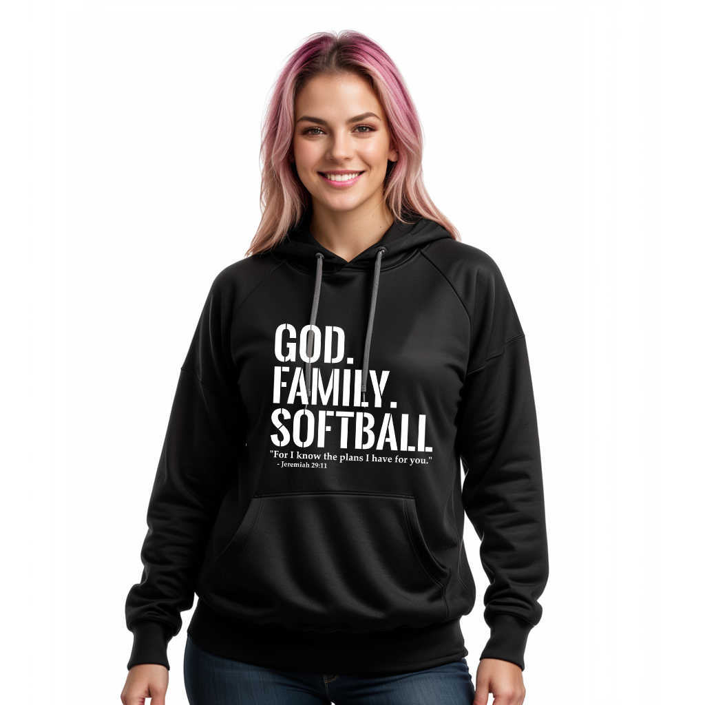 God. Family.  Softball Hoodie (Youth Collection)