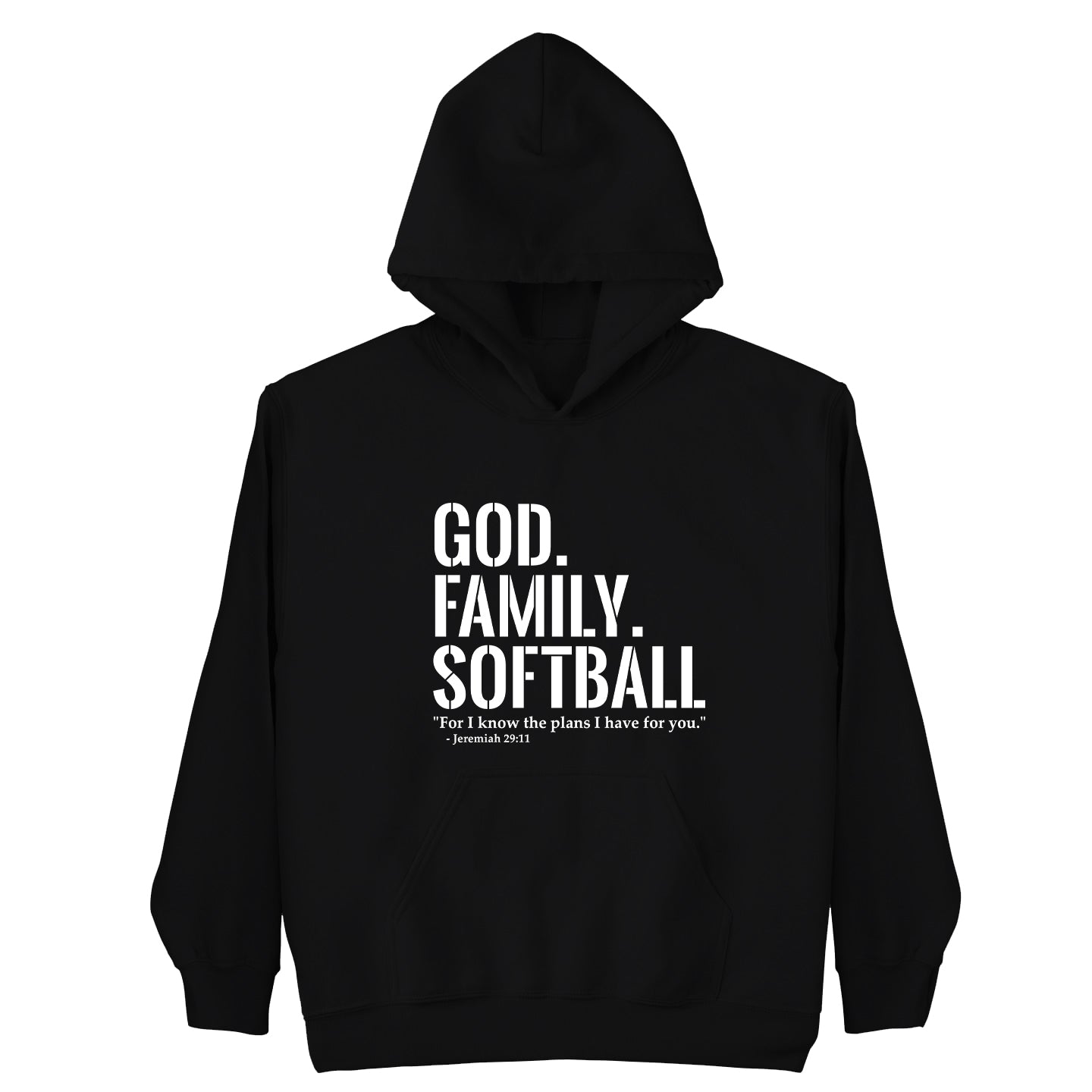 God. Family.  Softball Hoodie (Youth Collection)