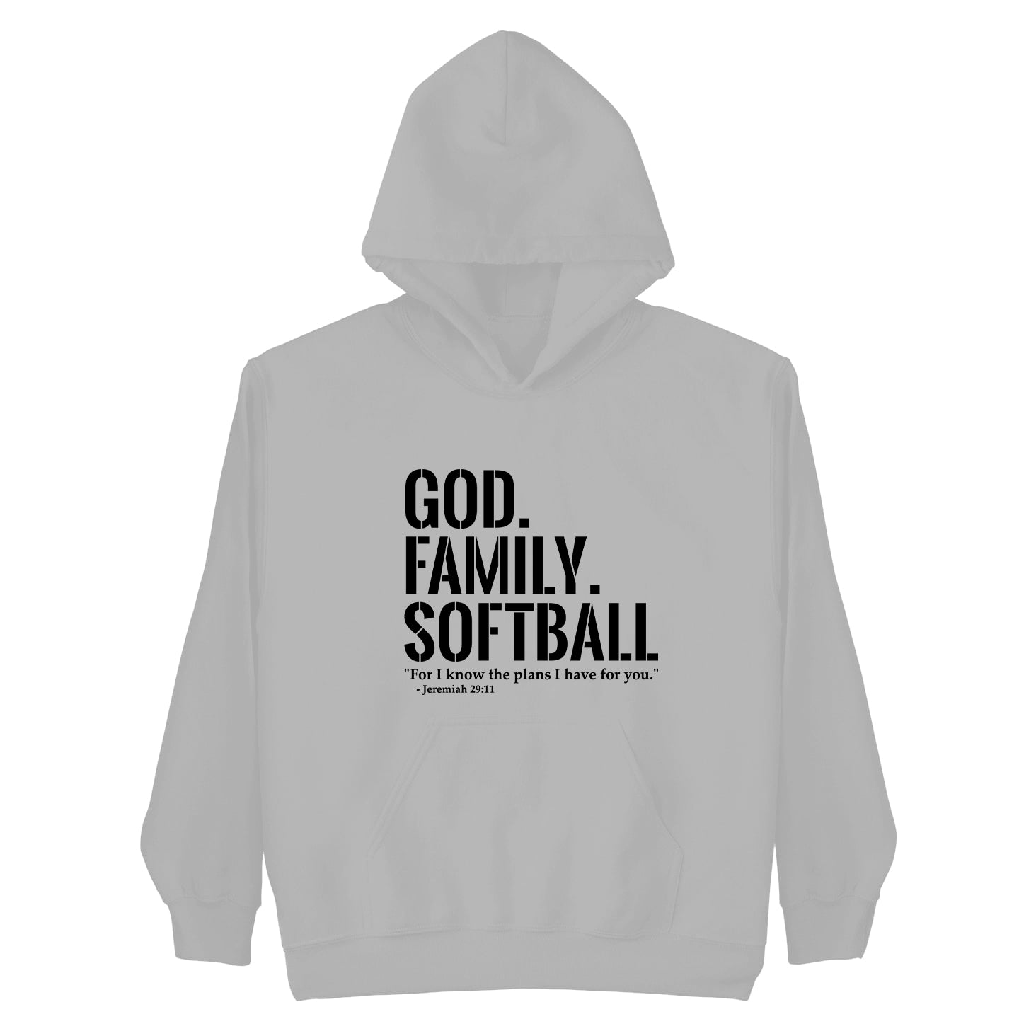 God. Family.  Softball Hoodie (Youth Collection)