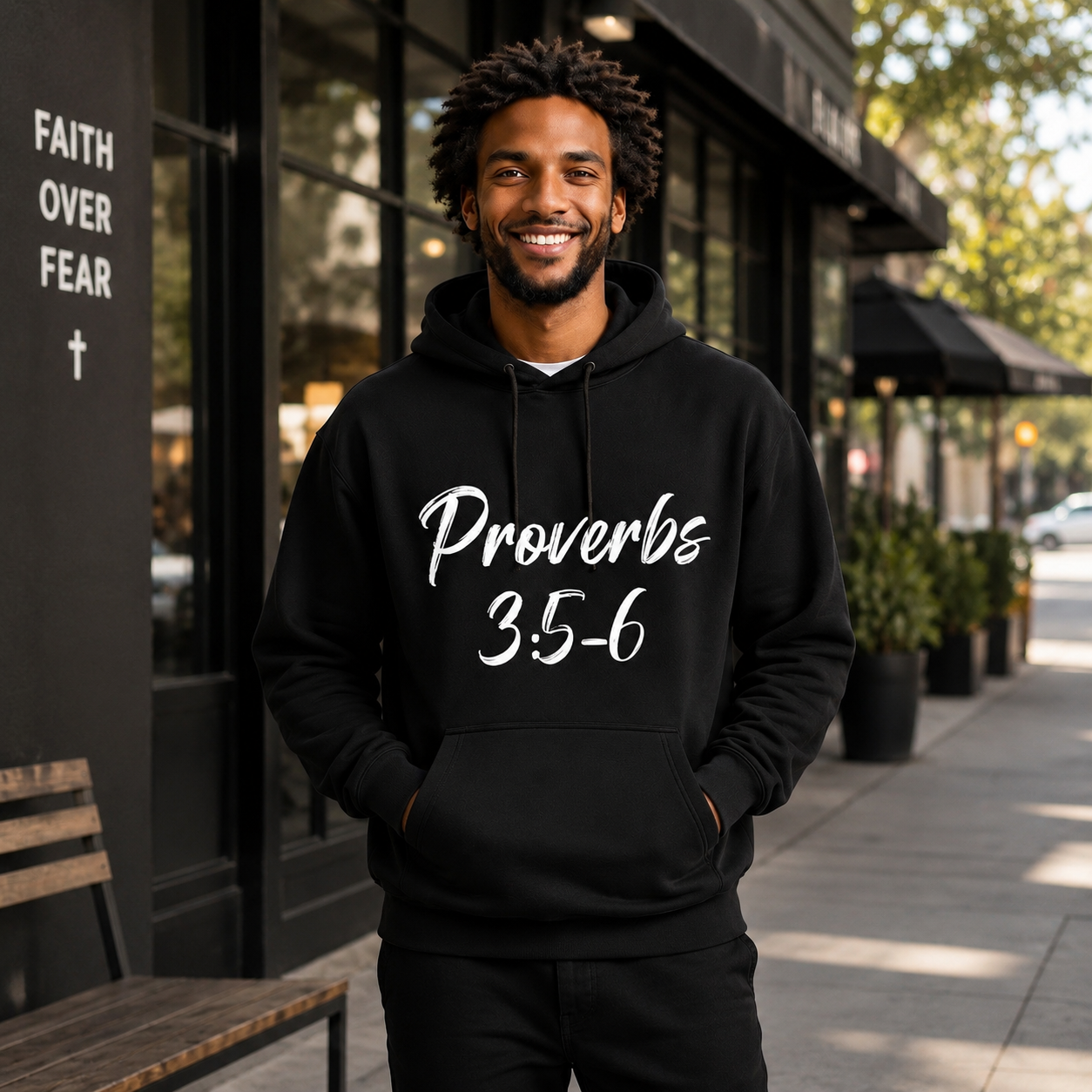 Proverbs 3:5–6 Premium Faith Hoodie – Black Edition