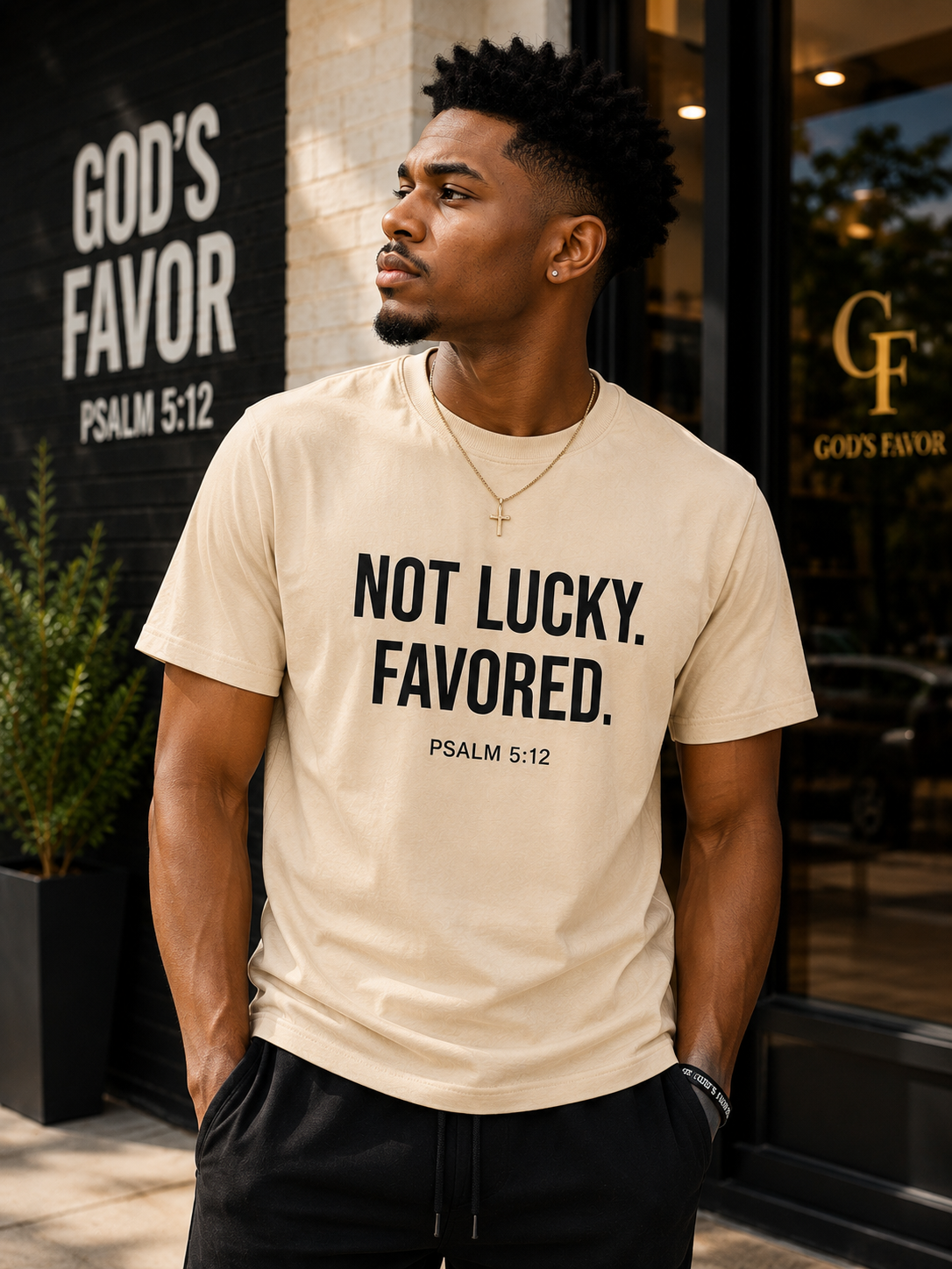 Not Lucky. Favored.™ Premium Tee – Cream Edition